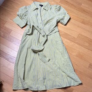 Tahari ASL Yellow and Blue Striped Dress